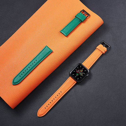 Correa de Cuero para Apple Watch SE - Patrón Lichi con Acabado Aceitado