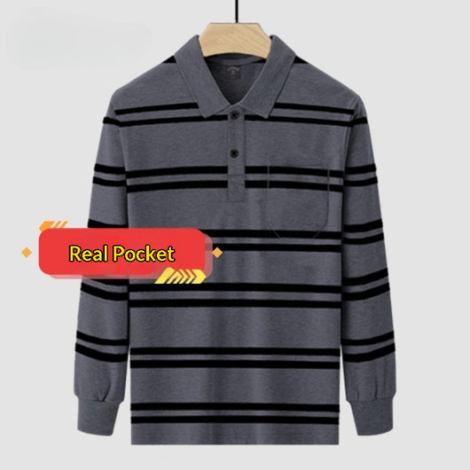 Camisa Manga Larga Clásica para Hombre con Cuello Italiano y Bolsillos Funcionales - Image 3