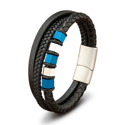 Pulsera de Cuero Trenzado Multicapa para Hombre con Acero Inoxidable - Image 19