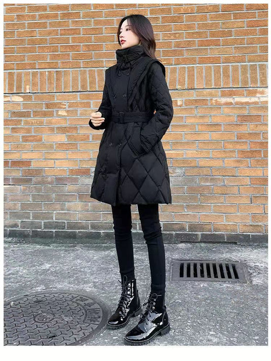 Abrigo Acolchado de Algodón Largo para Mujer - Negro - Image 2