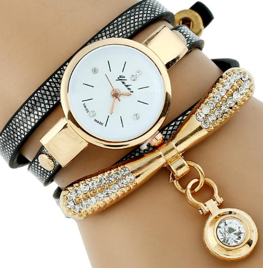 Reloj Pulsera Mujer Lujo Gnova Platinum con Brillantes y Correa PU Dorada - Image 10