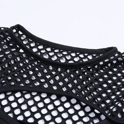 Vestido Transpirable de Malla Oscura con Diseño Patchwork - Image 11