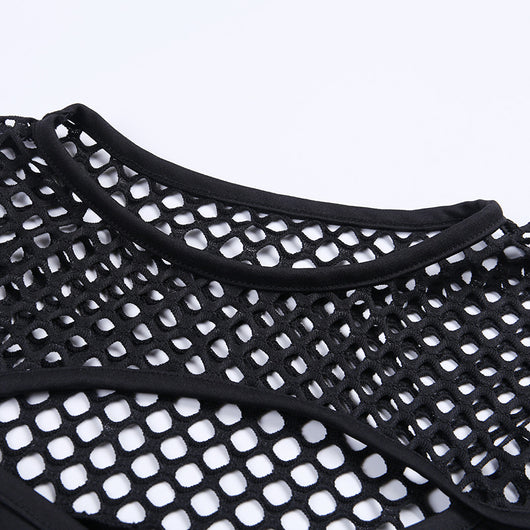Vestido Transpirable de Malla Oscura con Diseño Patchwork - Image 11