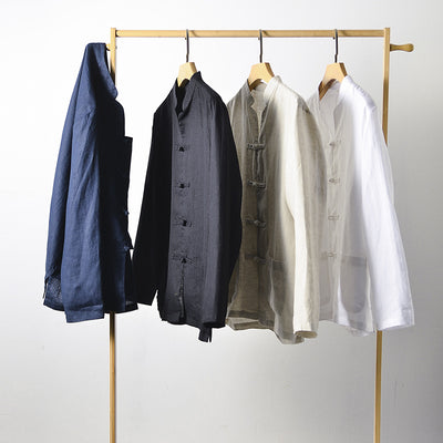 Camisa de Lino Estilo Chino Suelta para Hombre - Image 2