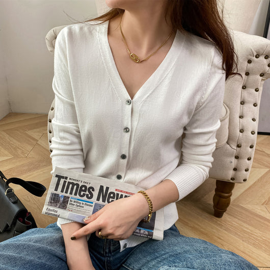 Cardigan Corto Cuello V para Mujer - Suéter Exterior Versátil - Image 9