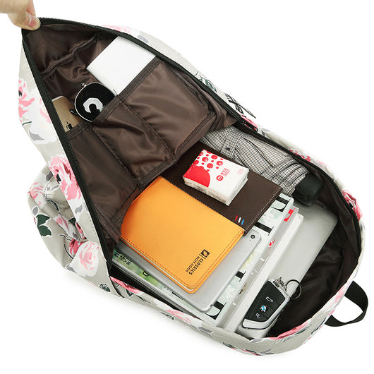 Mochila Étnica Floral Impresa Nylon Impermeable para Viajes - Image 14