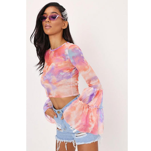 Blusa Corta de Malla Transparente con Mangas Acampanadas - Image 5