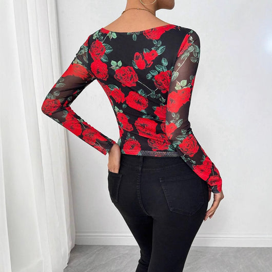 Blusa Estampada Romántica con Rosas y Escote en U - Image 2