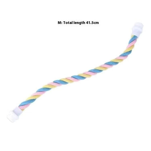 Colorful twisted cotton rope bird perch with plastic end caps, 41.5cm long, for climbing and nibbling. - Image 7