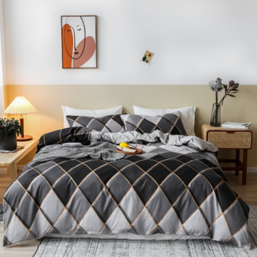 Funda Nórdica y Funda de Almohada con Estampado Geométrico Floral