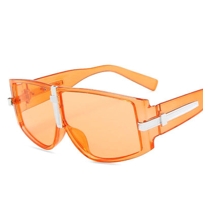 Black large square frame sunglasses with dark lenses and silver-tone accents on the temples and bridge. - Image 7