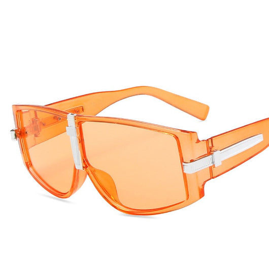 Black large square frame sunglasses with dark lenses and silver-tone accents on the temples and bridge. - Image 7