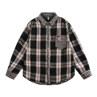 Camisa Cuadros Mujer Primavera Otoño Efecto Dos Piezas Manga Larga Casual - Image 2