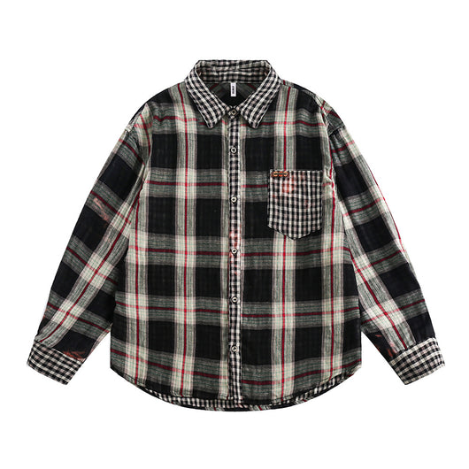 Camisa Cuadros Mujer Primavera Otoño Efecto Dos Piezas Manga Larga Casual - Image 2