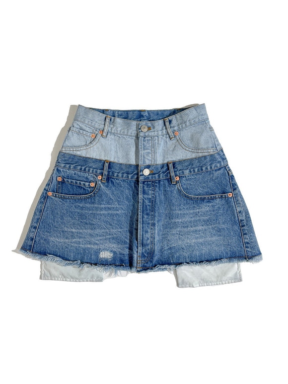 Falda Denim Corta Bicolor con Cintura Ajustable