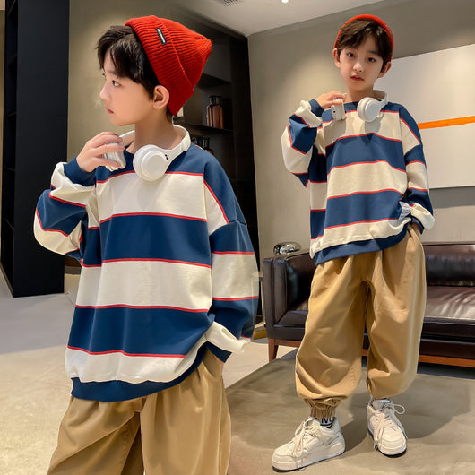 Suéter Casual para Niños con Rayas Contrastantes - Image 4