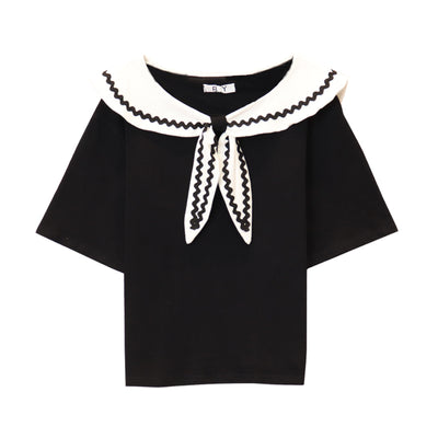 Blusa Preppy Cuello Marino Manga Corta - Estilo Chic y Versátil - Image 4