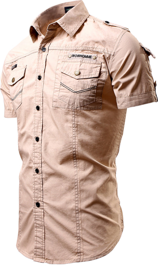 Camisa Casual Monocromática de Manga Corta para Hombre - Image 5