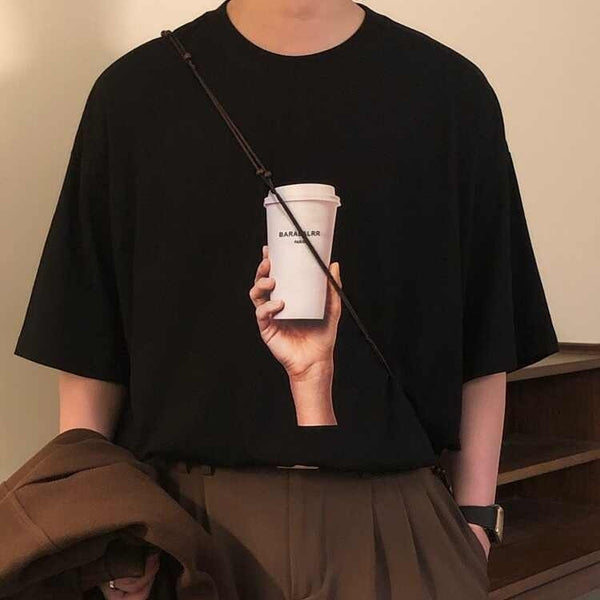 Camiseta Holgada Retro de Cuello Redondo Manga Corta para Hombre