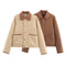 Chaqueta Corta de Algodón Cuello Solapa Diseño Cuadros Diamante Otoño Invierno