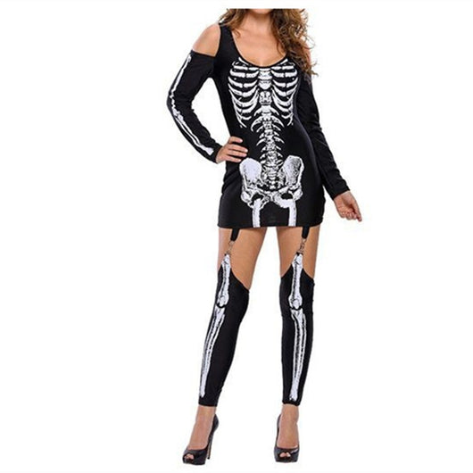 Disfraz Halloween Sexy Calavera - Diseño Hombros Descubiertos Efecto Oscuro - Image 4