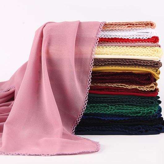 Pañuelo Elegante de Encaje Monocromático y Gasa Perlada para Mujer