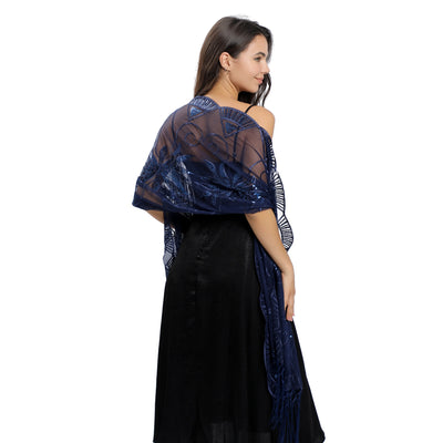 Chal Largo Bordado con Lentejuelas y Plumas - Image 50
