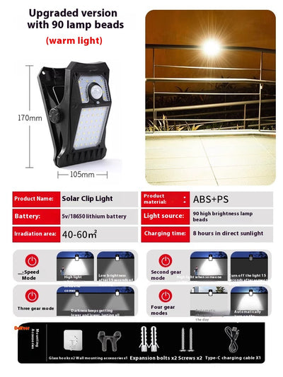 Lámpara Clip Solar con Sensor de Movimiento Corporal Impermeable - Image 2