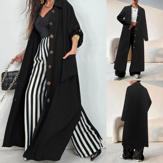 Abrigo Trinchera Largo Mujer - Diseño Moderno en Colores Sólidos