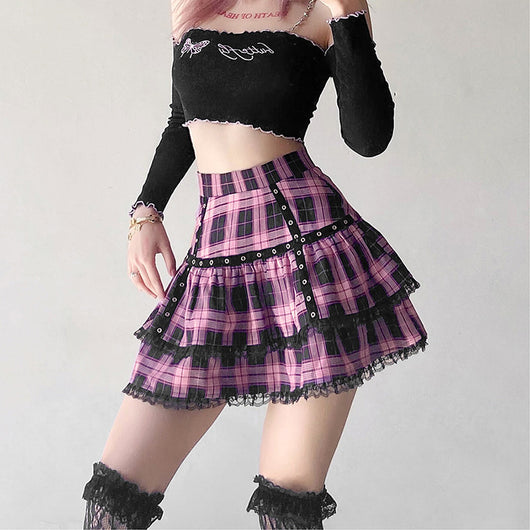 Falda Plisada de Cuadros Cintura Alta - Image 8