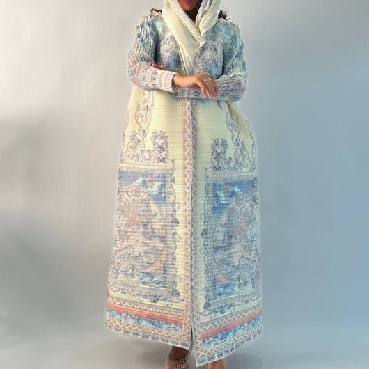 Cardigan Djellaba Étnico con Pliegues y Estampado - Capa Clásica de Moda - Image 26