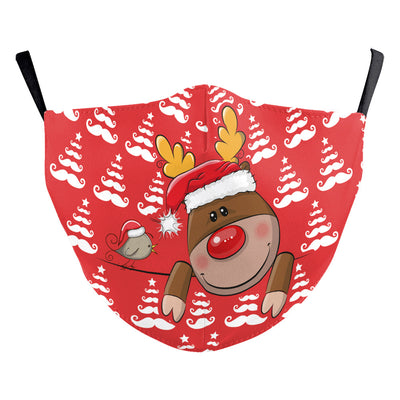 Christmas dust mask with a digital print of red, purple, and gold bokeh lights and white snowflakes, featuring ear hooks. - Image 13