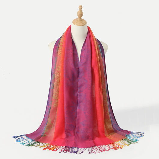 Rebozo Étnico Degradado con Bordado Colorido y Borlas de Cachemira - Image 12