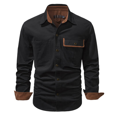 Camisa Polo de Manga Larga Algodón Lavado Tallas Grandes Hombre Color Sólido