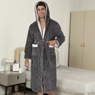 Bata Larga Térmica con Capucha para Hombre - Franela Gruesa - Image 4
