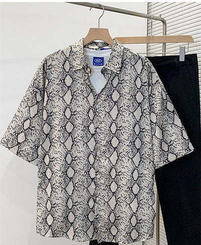 Camisa Casual Hombre Seda Helada Estampado Serpiente Manga Corta Elegante - Image 10