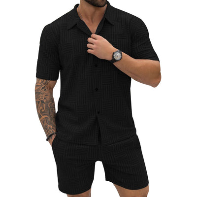 Camisa Casual Jacquard con Solapa y Botones - Conjunto Elegante para Hombre - Image 5