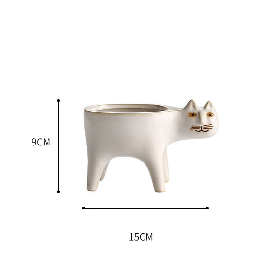 Maceta Decorativa de Cerámica con Diseño de Gato y Cactus - Image 8