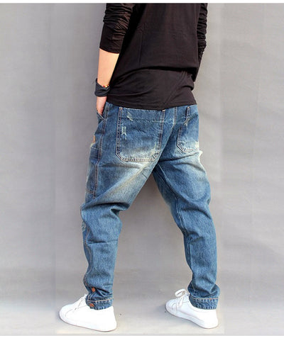 Pantalones Casuales Holgados con Múltiples Bolsillos - Jeans Lavados Talla Grande - Image 8