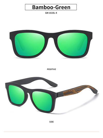 Gafas de Bambú con Marco Negro Texturizado y Patillas Estampadas - Image 15