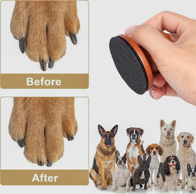 Red wooden dog claw grinding tool with a spherical handle and three circular black abrasive sanding pads. - Image 13