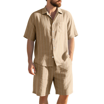 Conjunto de Dos Piezas: Camisa Jacquard a Rayas y Shorts para Playa - Image 4