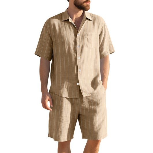 Conjunto de Dos Piezas: Camisa Jacquard a Rayas y Shorts para Playa - Image 4