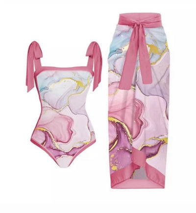 Traje de Baño Retro Una Pieza con Falda de Gasa - Image 11