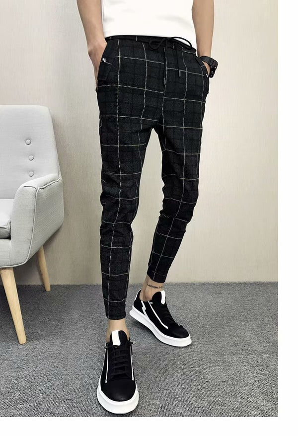 Pantalones Casuales Cuadros Hombre Estilo Coreano Slim Harem Ajustados Moda Trendy