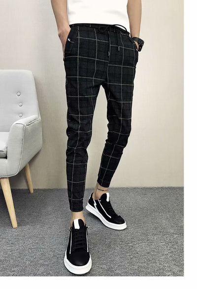 Pantalones Casuales Cuadros Hombre Estilo Coreano Slim Harem Ajustados Moda Trendy
