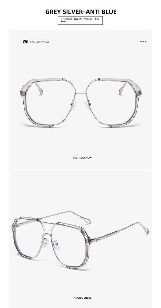 Black and gold polygon sunglasses with dark gray lenses, featuring a trendy concave design and anti-blue light properties. - Image 11