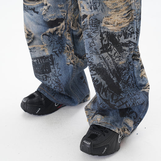Pantalones Vaqueros Rectos con Estampado 3D Efecto Graffiti Rasgado - Image 18