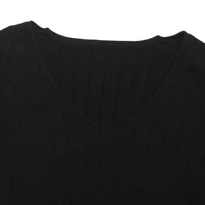 Suéter Negro Mujer Cuello V Rayas Hundidas Estilo Europeo Americano - Image 24