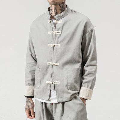 Chaqueta de Lino y Algodón Tang Retro Clásico con Cierre de Disco - Talla Grande Hombre - Image 10
